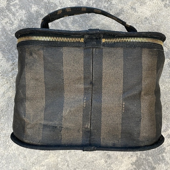 Vintage Fendi Pequin Stripe Vanity Cosmetic Case Top Handle Zip Around Toiletry - Picture 8 of 17